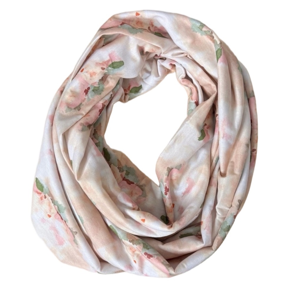 Joyfolie Peach Pink Watercolor Floral Infinity Scarf OS Boho Cottagecore NWOT